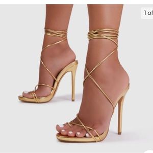 Gold Lace Up Heels